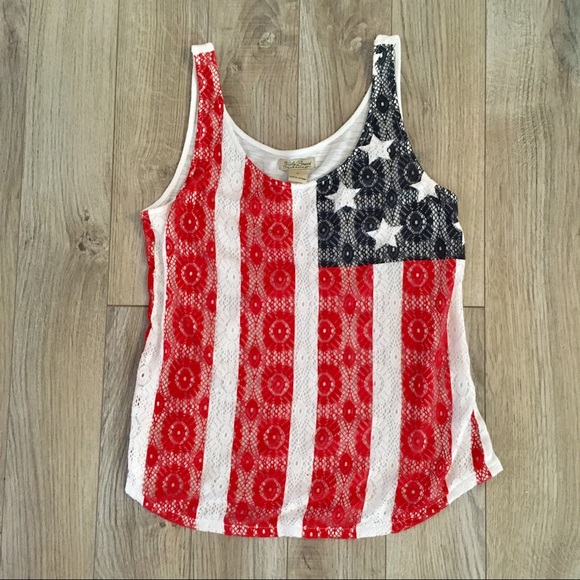 Lucky Brand Tops - Lucky Brand American Flag Lace Tank Top